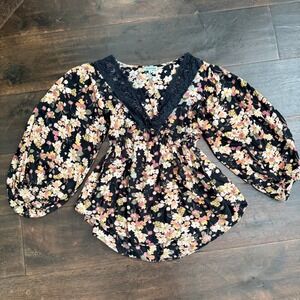 Nostalgia S Y2K Babydoll Floral Whimsygoth Balloon Sleeve Blouse